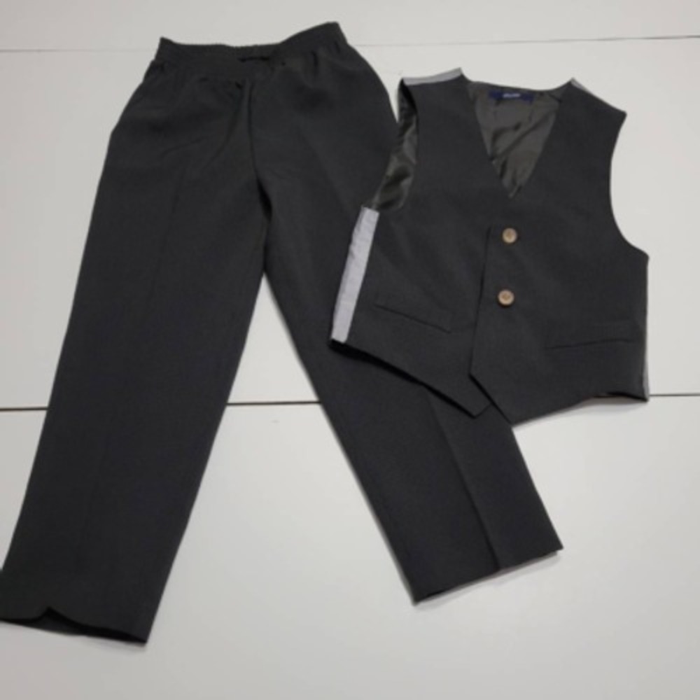 Izod Boys 2 Piece Pant Suit Set Black Gingham Pockets Buttons Elastic Waist 5